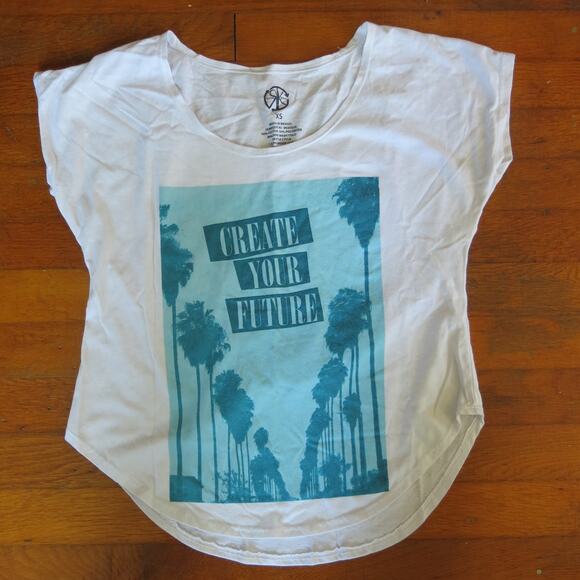 RECYCLED KARMA Short/Crop Top Size XS "Create Your Future" Inspirational  White - Picture 1 of 3